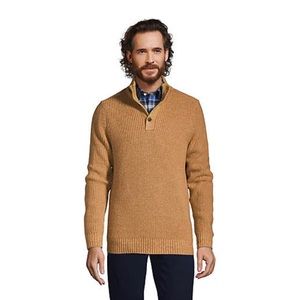 Lands End Merino Wool Blend Mock Neck 1/4 Button Down Sweater Size XXL